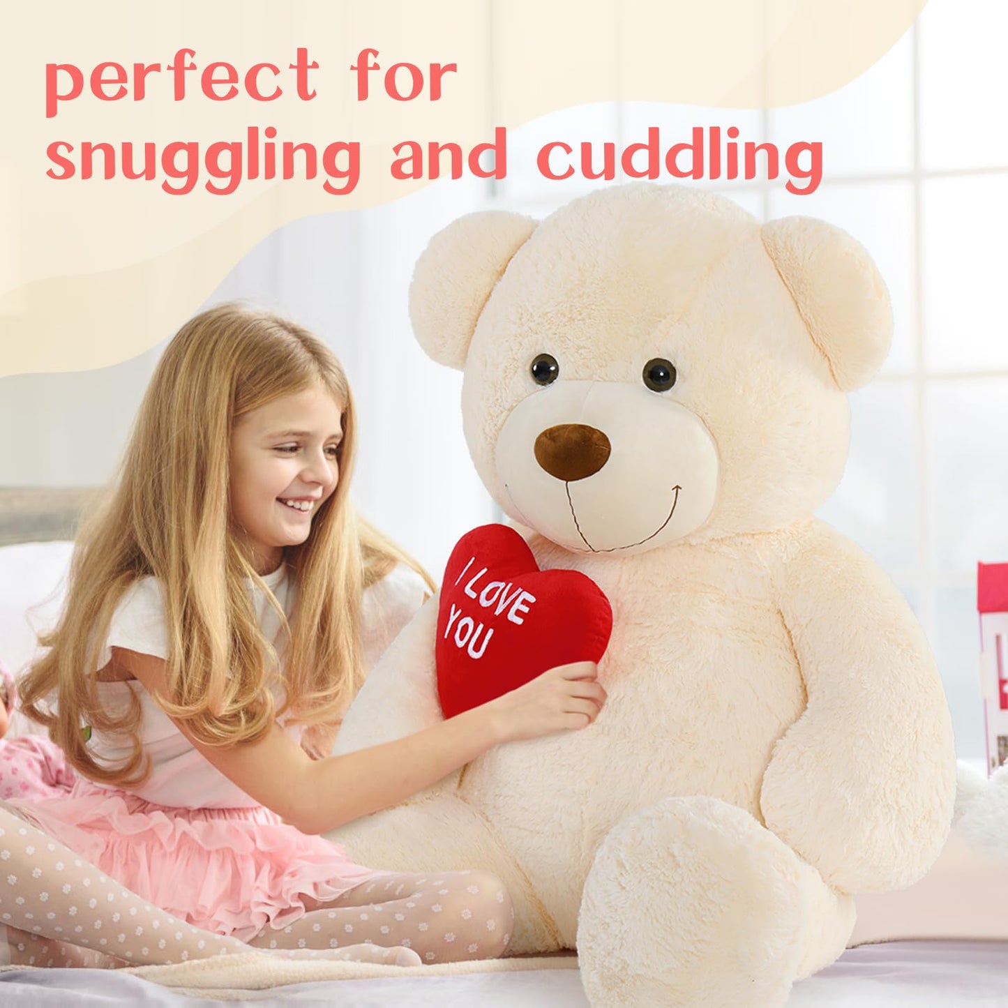 Beniny 5Ft Giant Teddy Bear Stuffed Animal - Big Teddy Bear With Heart - Large I Love You Teddy Bear Plush Toys For Kid - Christ