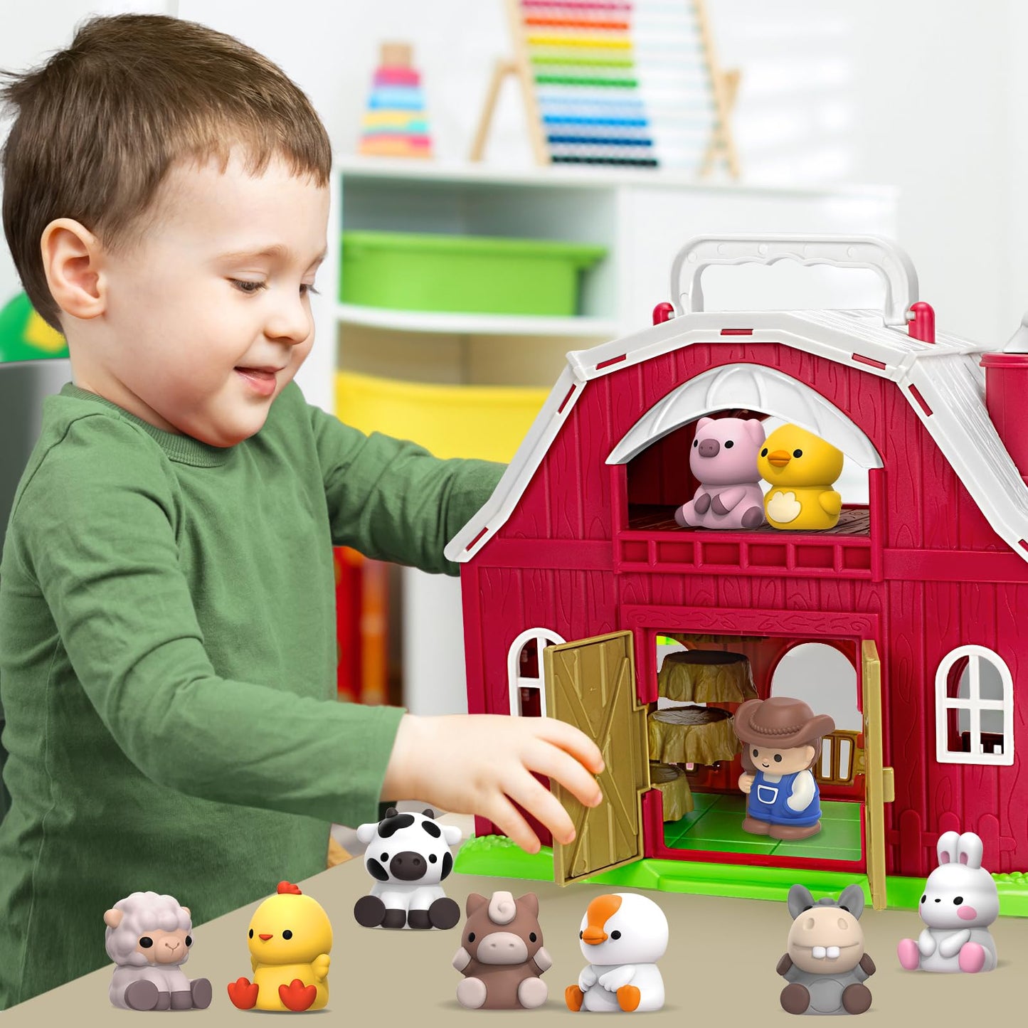 Kmuysl Toys For 1 2 3 Years Old Boys Girls, Big Red Barn Farm Animal Playset For Boys Girls, Learning Toys, Montessori Toys, Christmas Birthday Easter Gift For Baby Kids Toddlers Age 12-18 Months