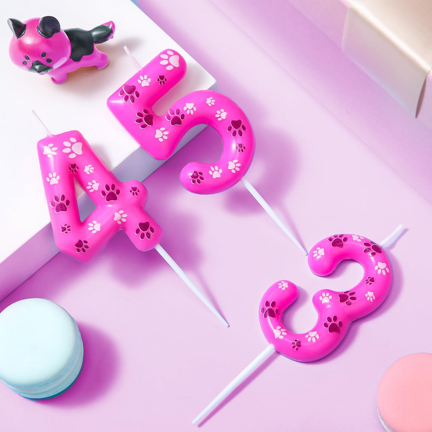 Conelist Number 5 Dog Paw Birthday Candles Dog Patrol Toppers Candles Rose Red, Pink, Purple Numeral Birthday Cake Topper for 5