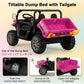 Costzon Ride On Dump Truck With Remote Control, 12V Electric Kids Utv W/Electric Dump Bed, Rocking Function, Shovel, 4 Spring Suspensions, Wireless Design, 2-Seater Ride On Car Gift For Kids (Pink)
