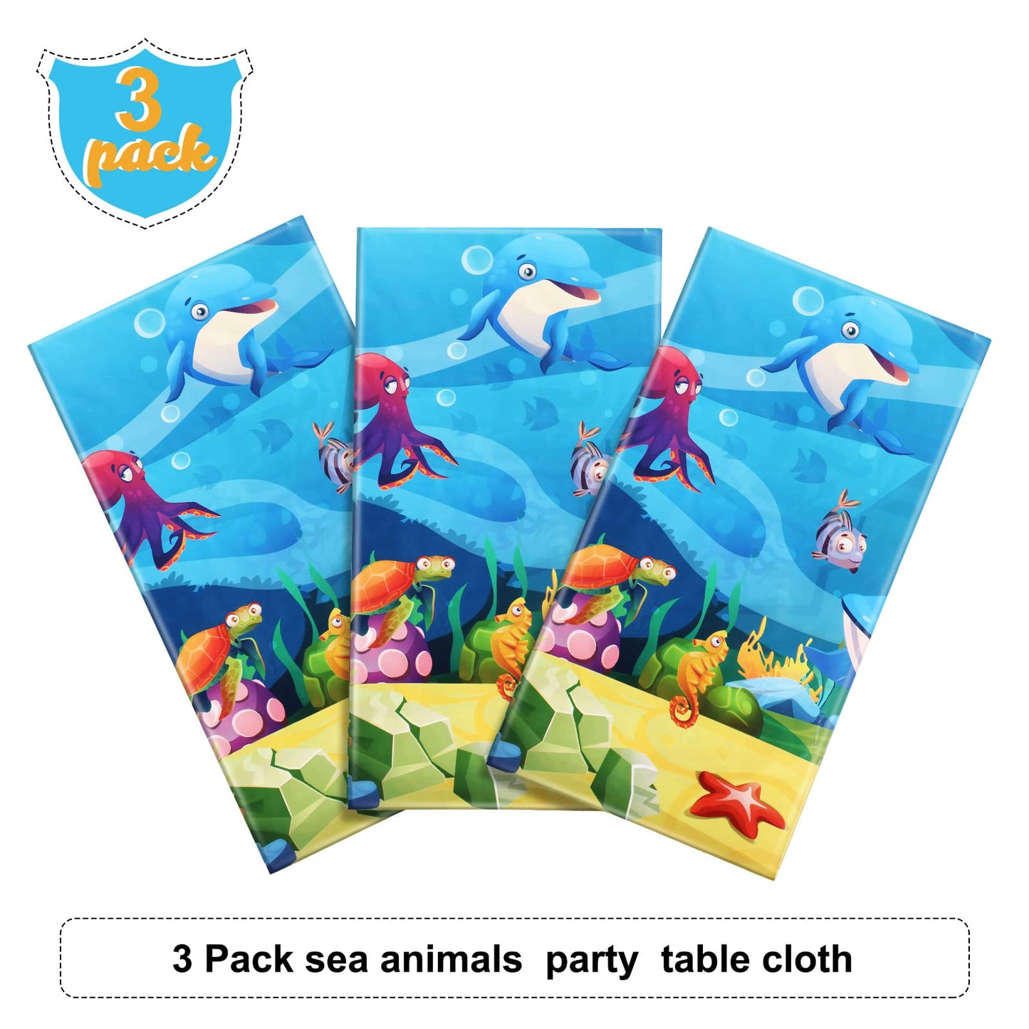 Tiamon 3 Pack Sea Party Tablecloth Ocean Animals Table Cover Underwater Creatures Ocean Sea Life Tablecloth for Kids Ocean Birth