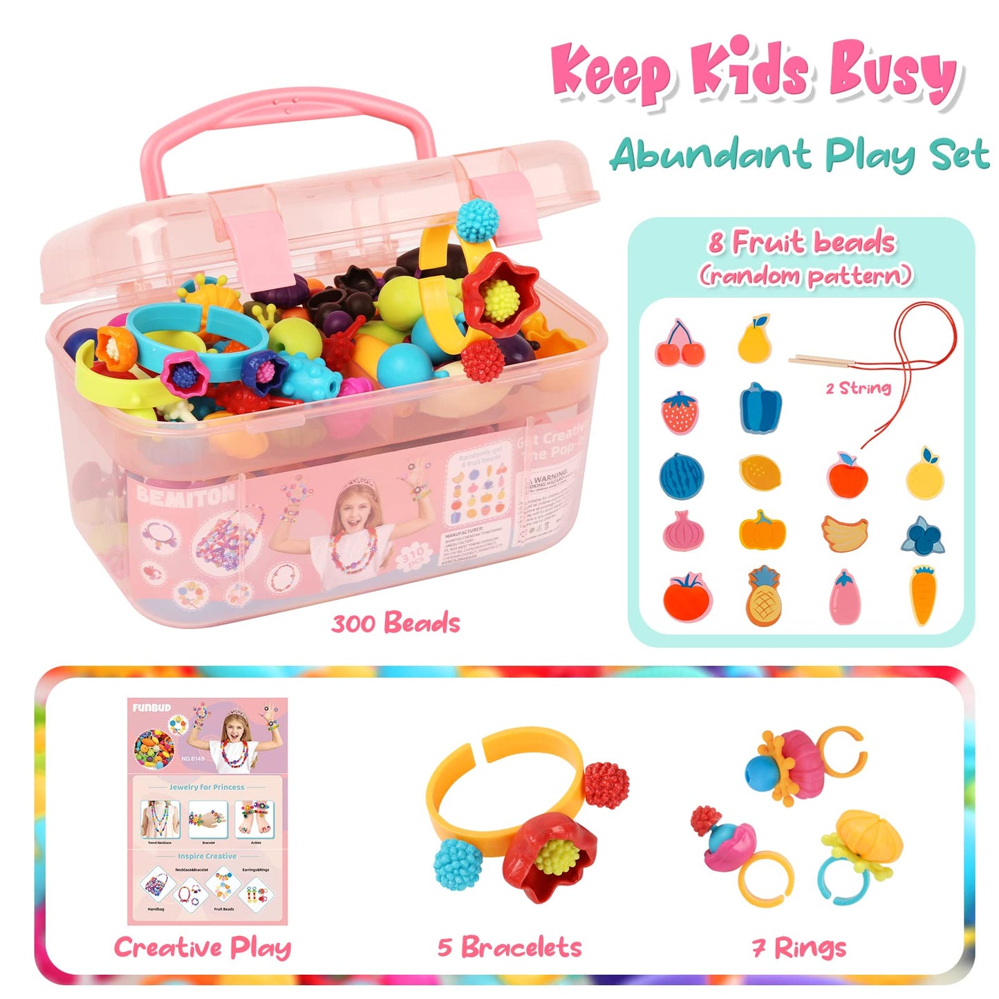 BEMITON Ideal Birthday Gift for Girls Aged 3 4 5 6 7 - Pop Beads Jewelry Making Kit, Arts and Crafts Toys for 3-7 Year Old Kids,