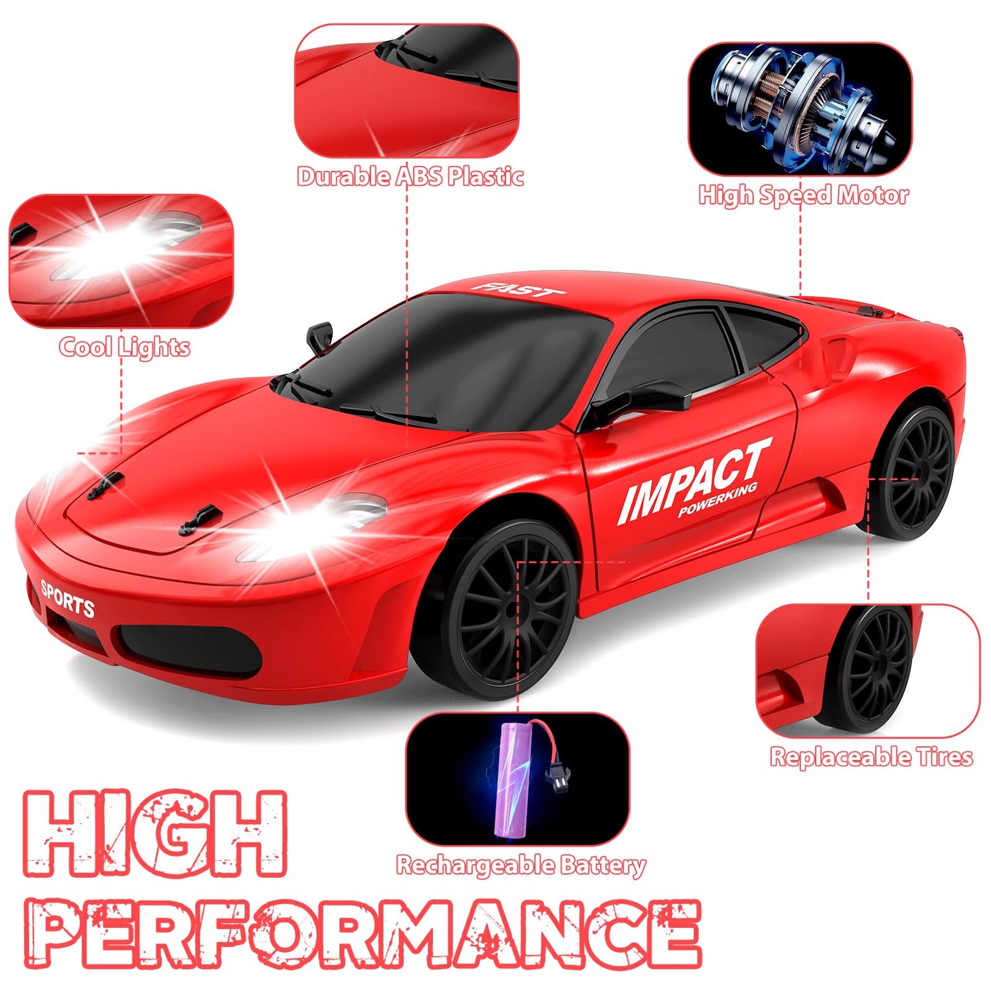 YUAN PLAN RC Drift Car, 2.4ghz 1/24 High Speed Remote Control Car RC Cars Drifting RC Car Racing Car Model Vehicle, 4WD Racing C