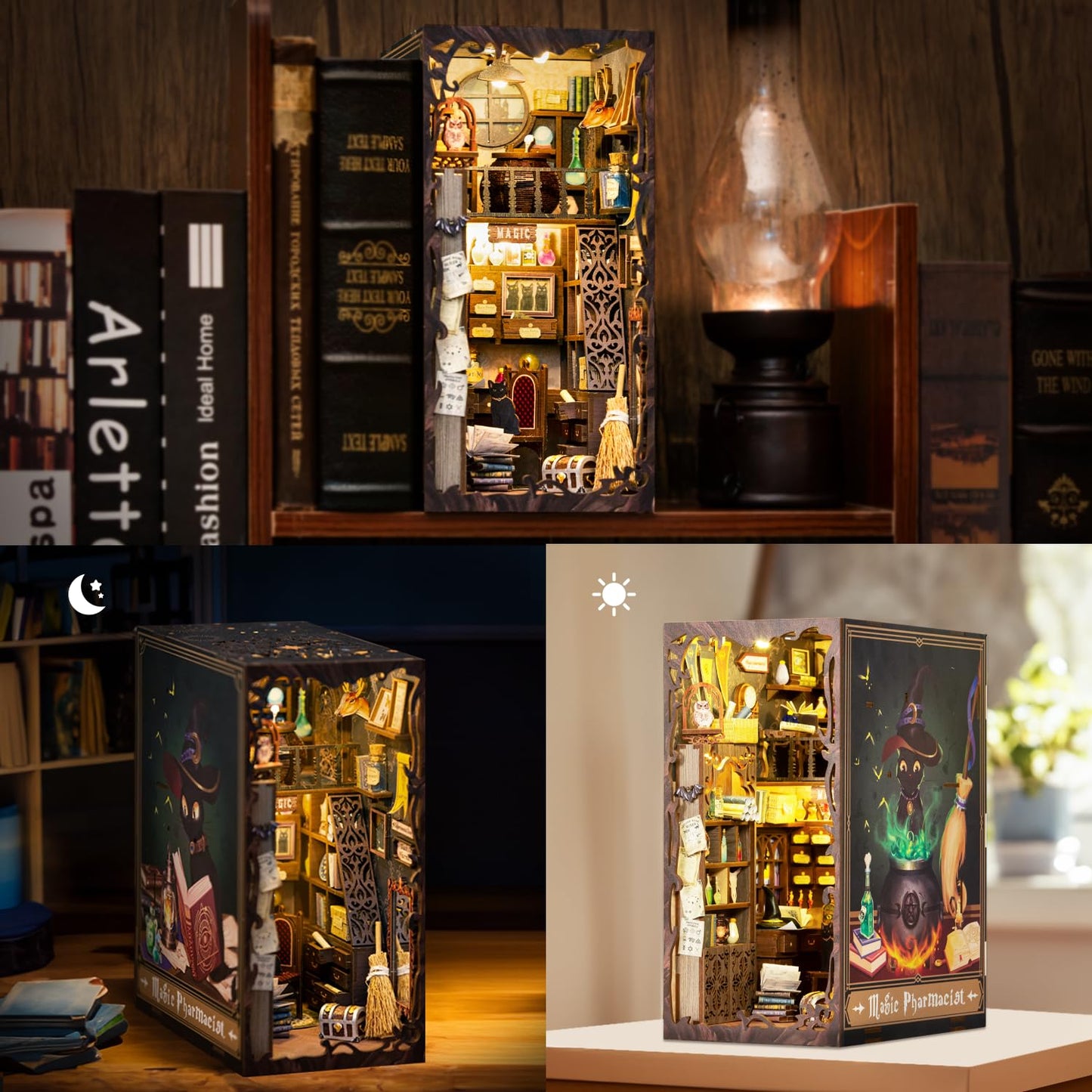 Fsolis Book Nook Kit, Diy Miniature Room House Kit For Adult Activities Decorative Bookend Bookshelf Bookcase Decor Birthday For Women Teens (Magic Pharmacist)