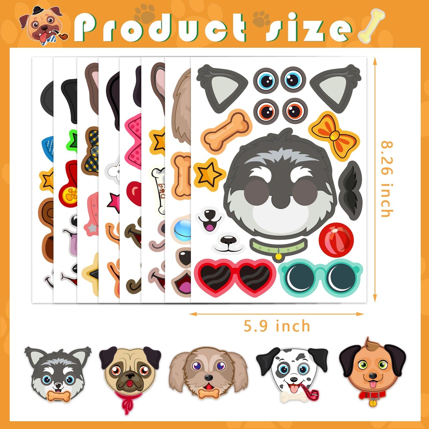 24 Sheets Dogs Make A Face Stickers Make You Own Dogs Stickers Animal Stickers For Kids, Birthday Gift Party Favors Supplies Tea