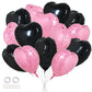 TONIFUL 30Pcs 18 Inch Pink Black Heart Balloons Valentines Day Heart Shape Foil Mylar Balloons Decoration for Romantic Valentine