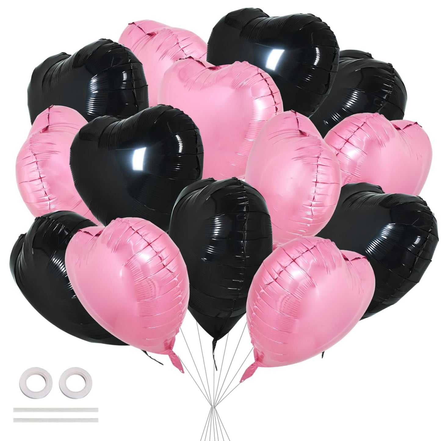 TONIFUL 30Pcs 18 Inch Pink Black Heart Balloons Valentines Day Heart Shape Foil Mylar Balloons Decoration for Romantic Valentine