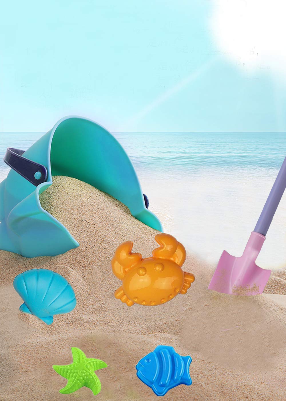 Iokuki Long Shovels Sand Toys Set With Mesh Bag Including Dump Truck, Beach Buckets, Shovels, Rakes, Molds, Outdoor Beach Toys T