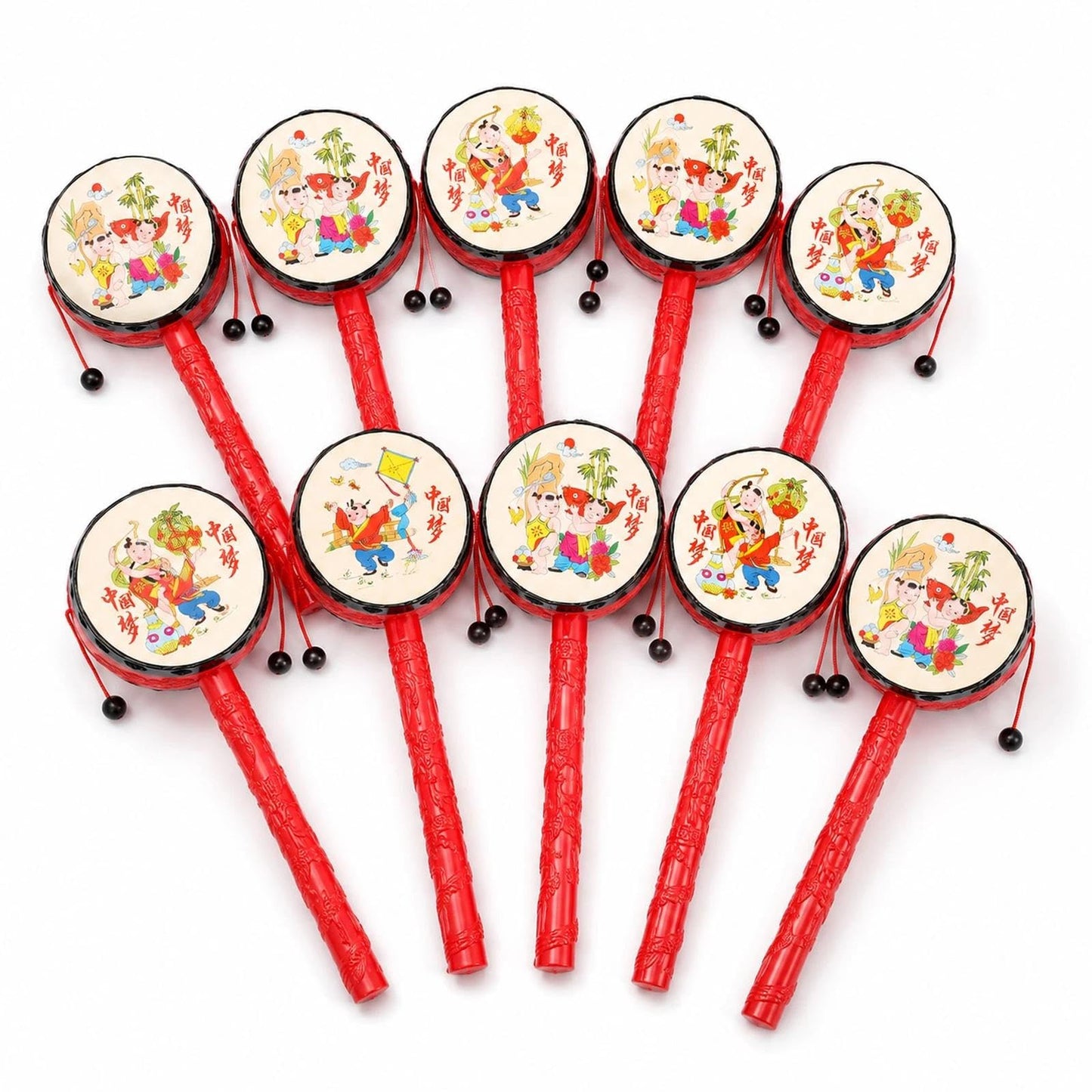 Logofun 10 Pcs Monkey Spinning Drum Toy For Kids Red