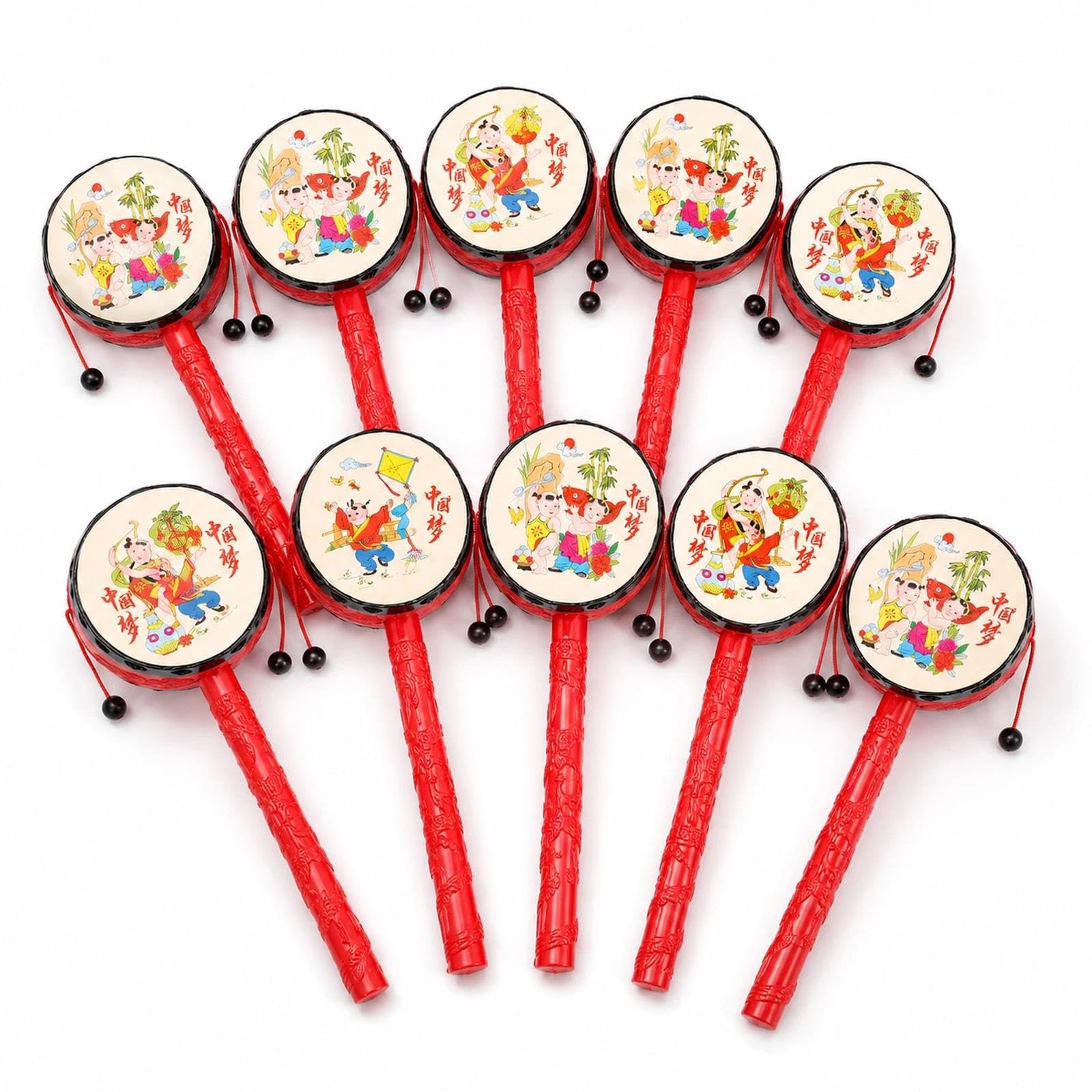 Logofun 10 Pcs Monkey Spinning Drum Toy For Kids Red