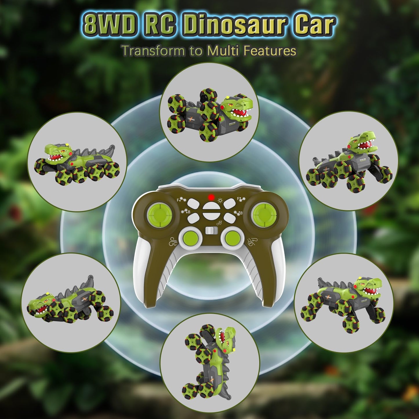 Dinosaur Remote Control Car - 8WD RC Car Toy for 4 5 6 7 8 Year Old Boys, 2.4Ghz RC Drift Monster Truck, Transform Stunt Car wit