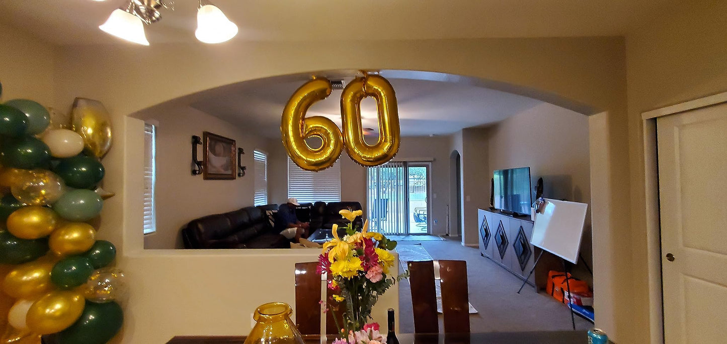60 Balloon Number, Gold Number 60Th Birthday Balloons 40 Inch, 60 Years Old Gold Birthday Decorations For Men Women, 60Th Annive
