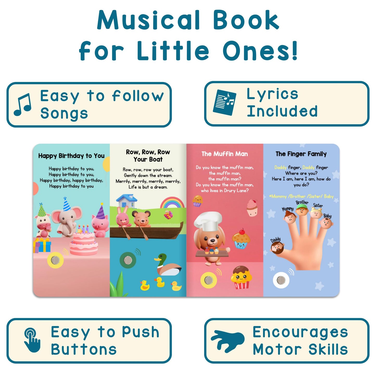 Learning Bugs Nursery Rhymes – Sing Along With 28 Favorite Nursery Rhymes, Musical Books For Toddlers, 28-Button Music Book, Musical Toys For Toddlers 1-3
