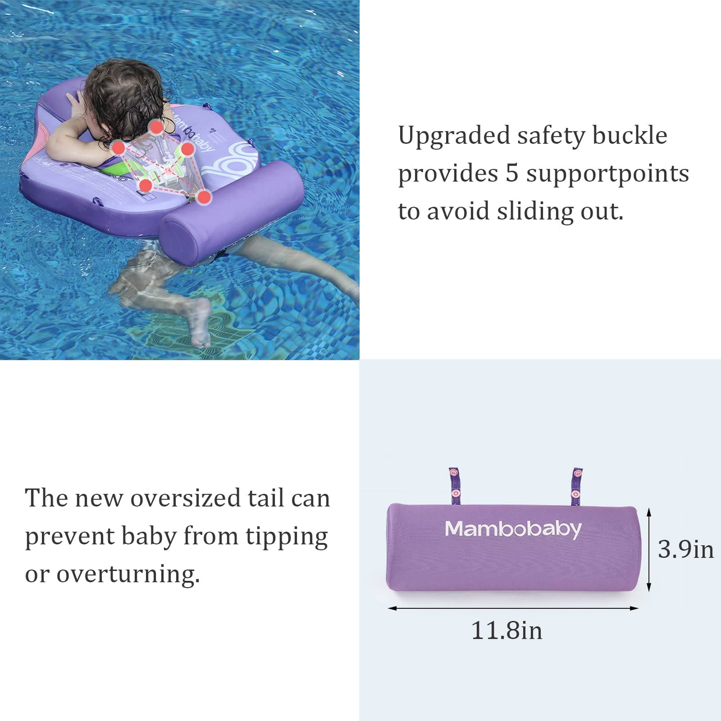 Luckclubtojoy Add Tail Mambobaby Float With Canopy, Baby Floats For Pool Non-Inflatable Waist Float Swim Training Toy With Upf 5