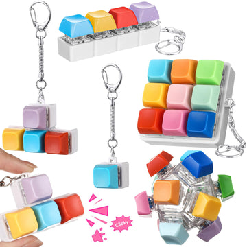 Halloscume 5 Pcs Keyboard mature-themed Fidget Toy Clicker Toy in 5 Styles Keyboard Fidget Keychain Cube Mechanical Key Button Clicker Stress Relief Gift for Office Home Pass Time(Candy Colors)