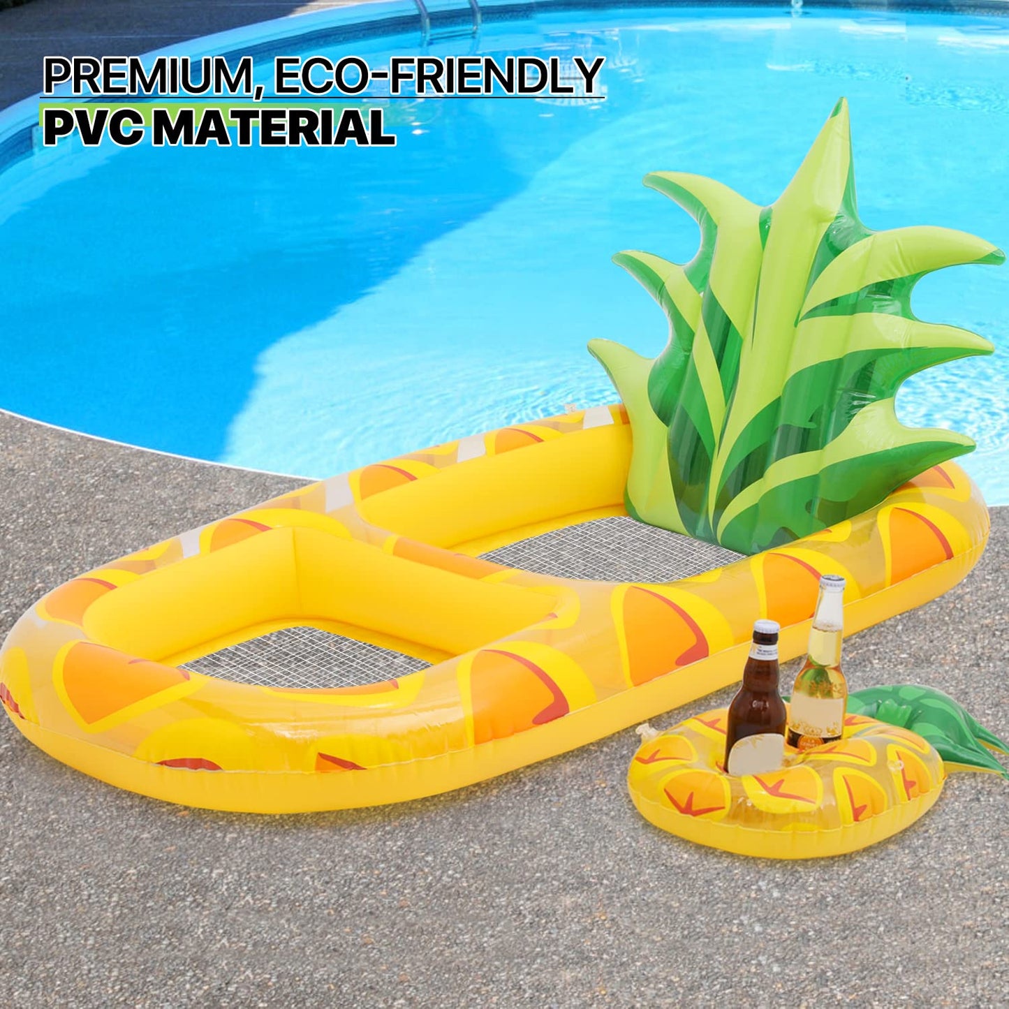 Magshion 66 Inch Large Inflatable Pineapple Pool Float For Adults, Blow Up Swimming Floating Raft With Cup Holders And Backrest,