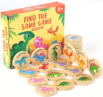 Shinetoy Wooden Dinosaur Memory Matching Game | Montessori Educational Toy For Kids | Safe Wooden Cards For Concentration, Brain