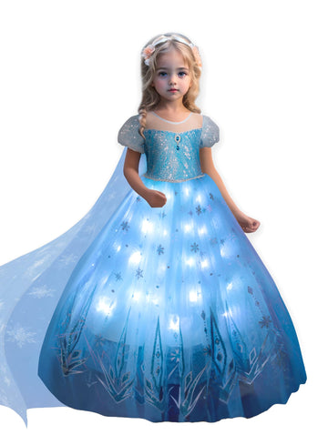 Uporpor Princess Dresses For Girls Toddler Princess Costume Dress Up Clothes For Girls Halloween Costume With Cape For Christmas, Birthday, Party, Led Light No Assembly Needed, 130