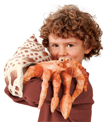 Folkmanis Hermit Crab Hand Puppet, Orange; Cream; Brown, 1 Ea