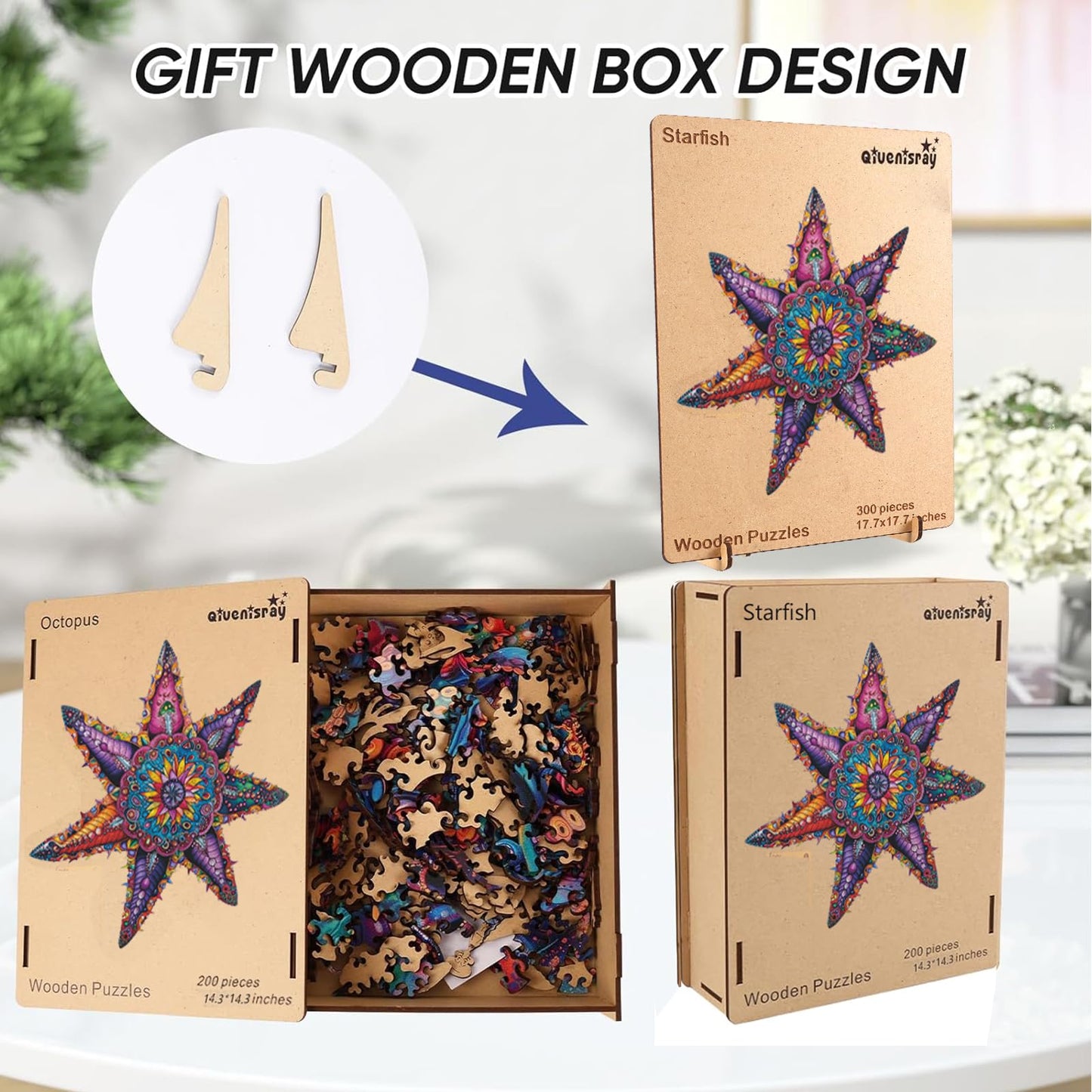 Qiuenisray Wooden Puzzles for mature-themeds 500 Piece  Starfish Ocean Jigsaw Puzzles Royal Unique Shape mature-themed Puzzles  Irregular Wood Puzzles Creative Gift for mature-themeds and Kids Family Game (20.3x20.3 in)