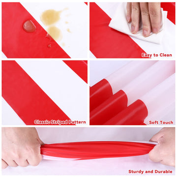 Elcoho 2 Pack Red And White Stripes Tablecloth Plastic Stripe Table Cover Carnival Circus Tablecloths For Carnival Circus Themed Party Decorations Movie Night Birthday Party Supplies