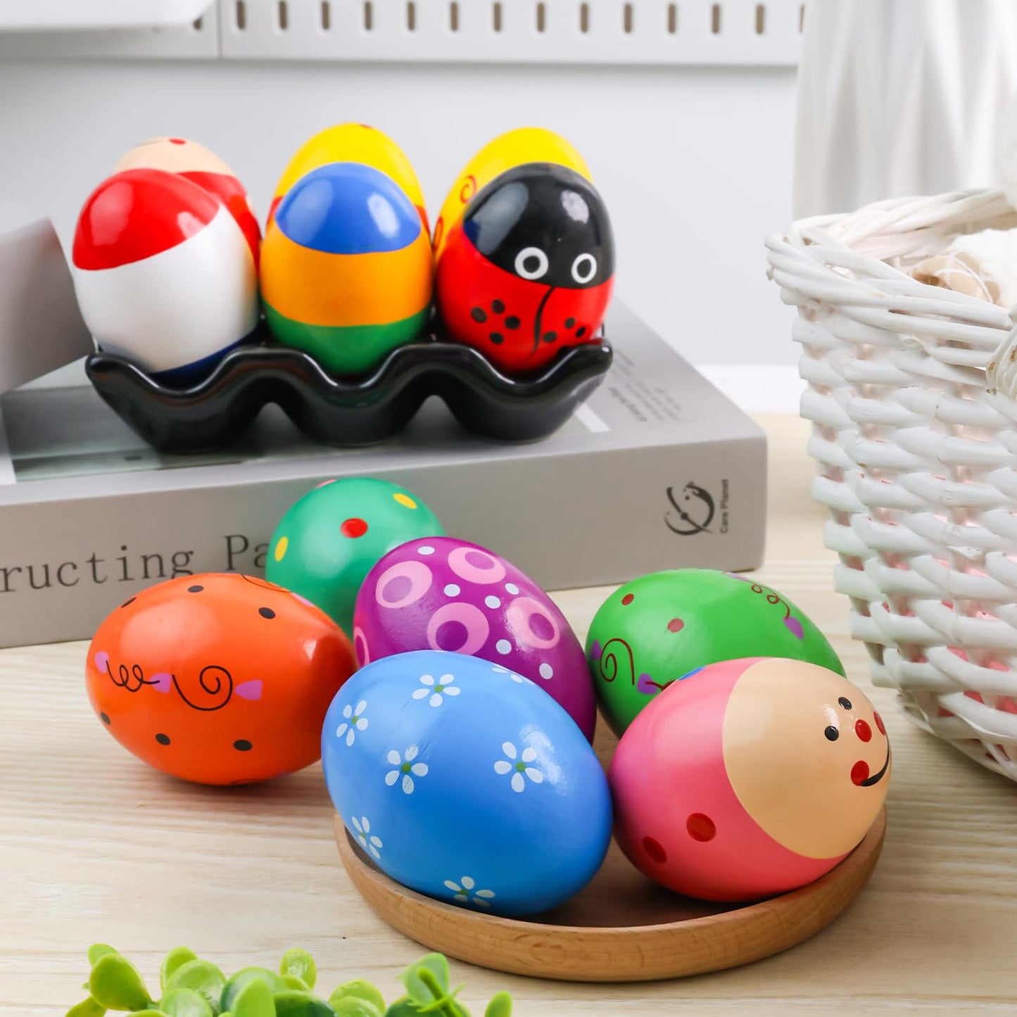 Poplay 12Pcs Wooden Percussion Musical Eggs Maracas Egg Shakers For Party Favors Classroom Prize Supplies Musical Instrument