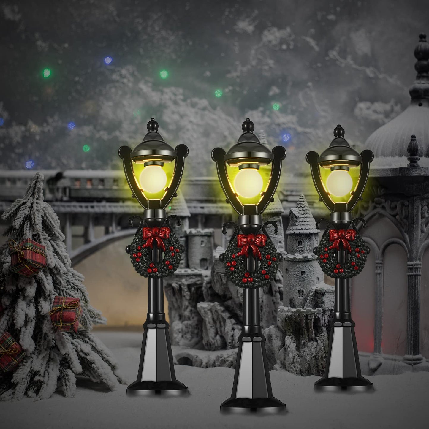 Bow Street Lamp Accessories - 8Pc Miniature Train Lanterns & Fairy Lights For Dollhouse Diy Village Pathway