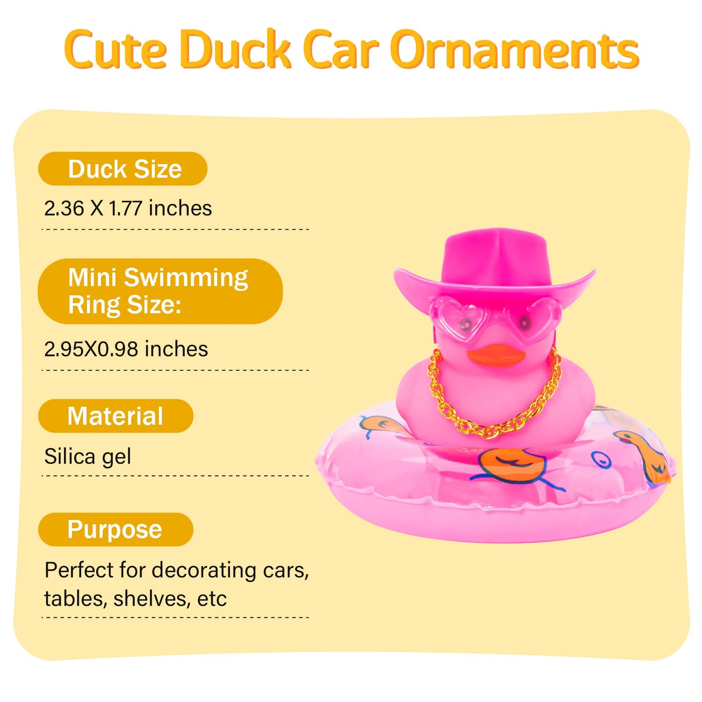 Wonuu Car Accessories Rubber Ducks Dashboard Decorations Rubber Duck Pink Accessories Dashboard Duck Car Decorations Car Ducks For Dashboard Car Duck Car Dashboard Decorations, Hg&Pink-Cowboypink