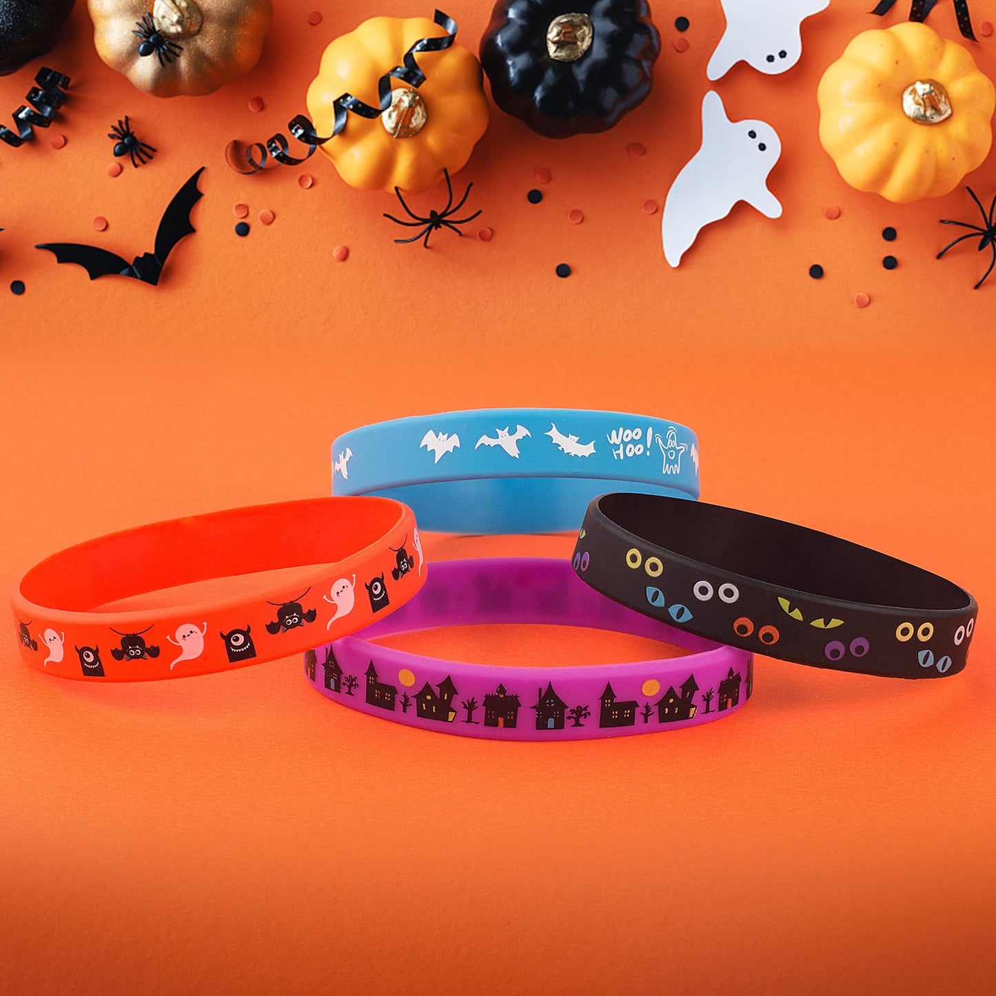 30pcs Halloween Rubber Bracelets for Kids Silicone Wristbands for Halloween Party Favors Supplies Rubber bracelets Bulk for kids