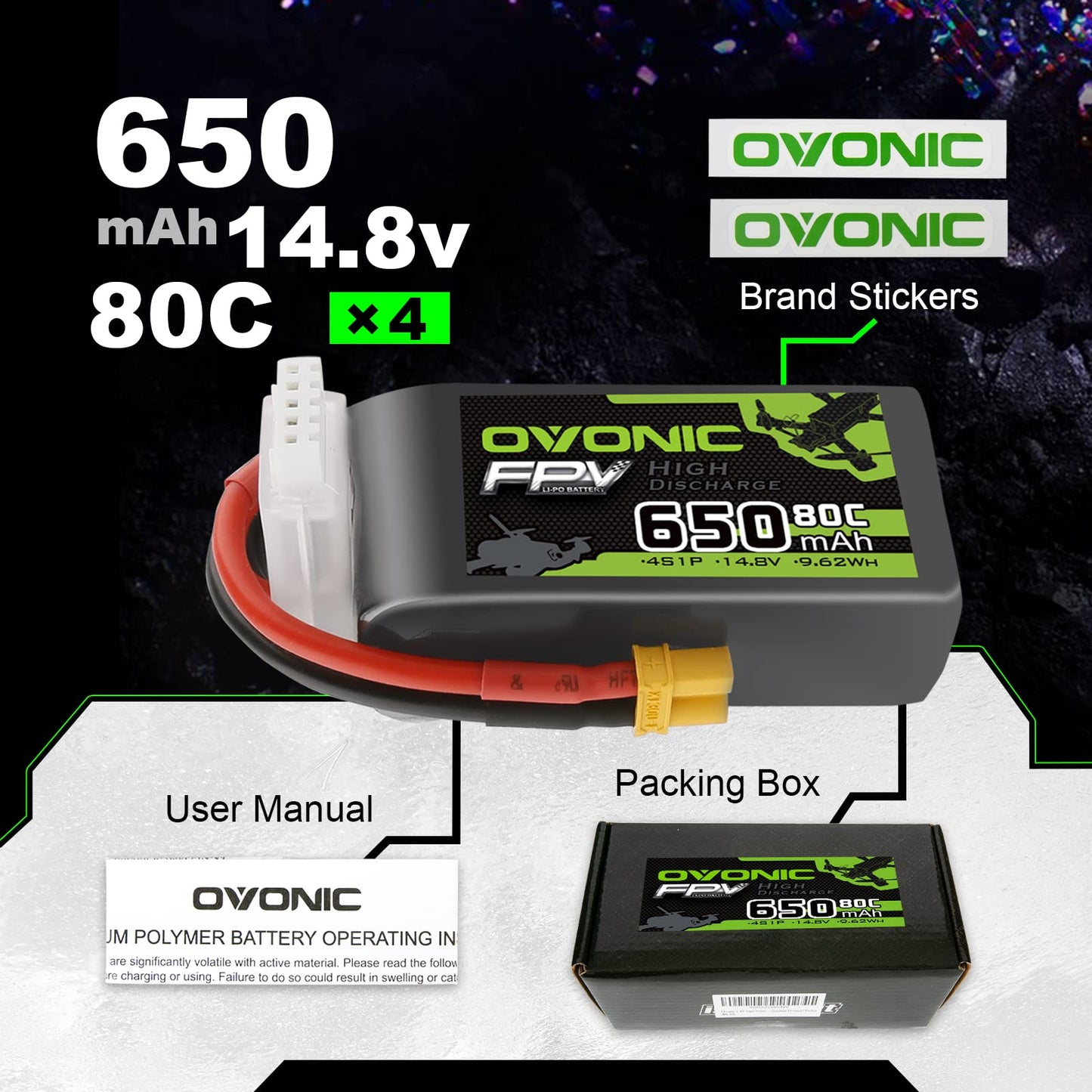 Ovonic 4S 650Mah Lipo Battery 14.8V 80C Battery With Xt30 Plug For Rc Car Truck Rc Vehicles Boat Drone Rc Airplane Quadcopter He