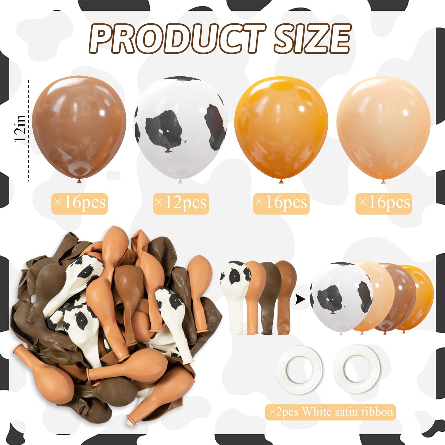 60Pcs Western Party Decorations Cow Balloons - 12' Brown Cow Print Cowboy Balloons For Highland Cow Cowboy Baby Shower Farm Birthday Party Decoration Supplies