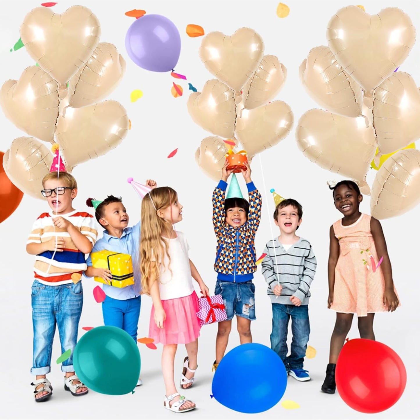 TONIFUL 30Pcs 18 Inch Light Brown Heart Balloons Heart Shape Foil Mylar Balloons Decoration for Birthday Valentines Day Wedding