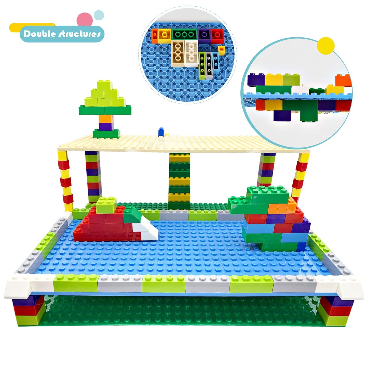 Base Plate Building Platforms For Building Bricks Compatible With Lego Classic, 10 ''X 10'' Single-Side And 10 ''X 5'' Double-Si