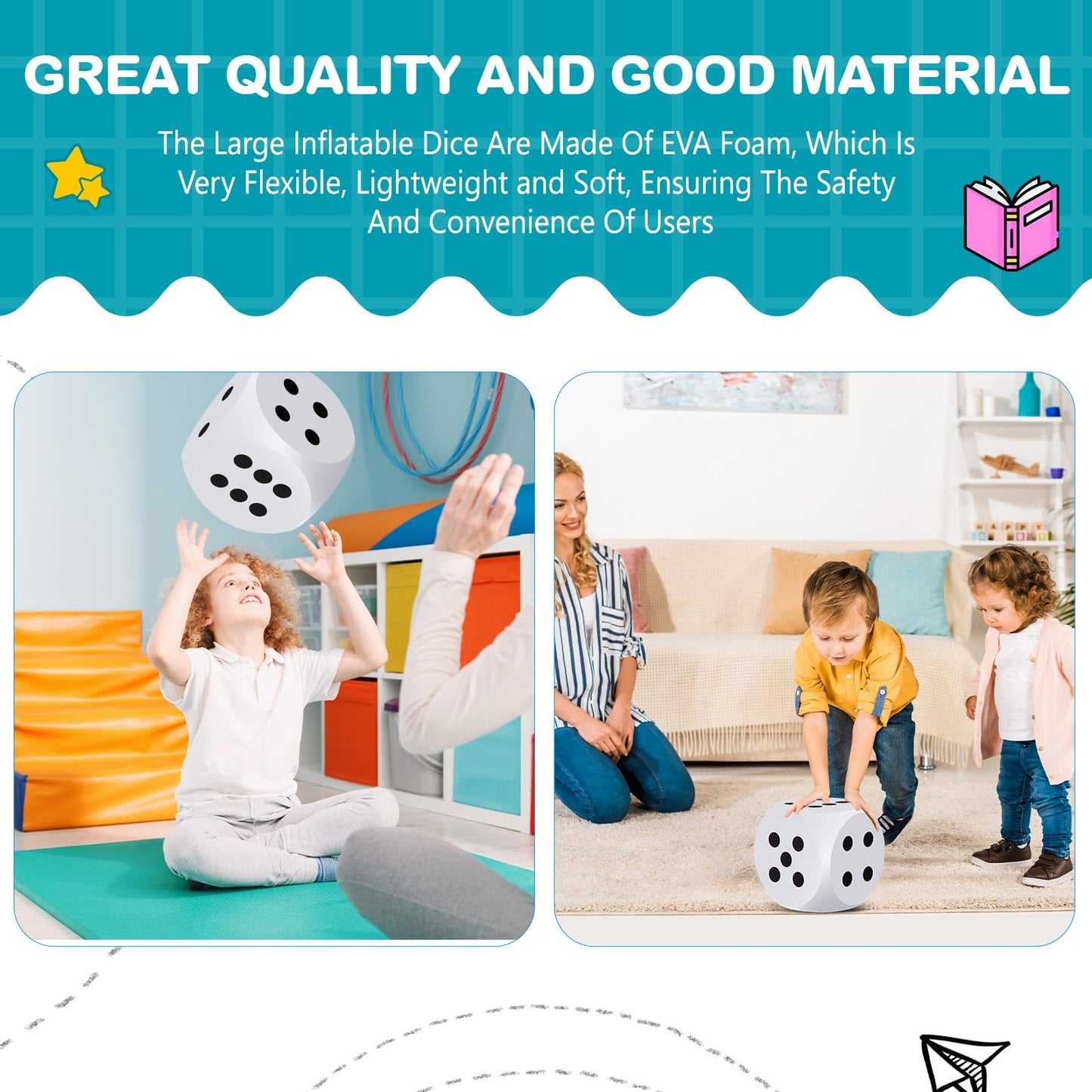 Shappy 7.9 Inches Foam Dice Fun Filled Large Educational Toy Kawaii Giant Dice Jumbo Decorative EVA Foam Big Square Building Blo