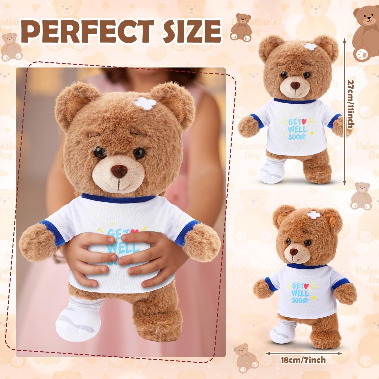 Deekin Get Well Soon Gifts for Kids Injured Recovery Bear Stuffed Animal Gifts Bear for Kids mature-themed with Broken Arm After Surgery Soft Bandage Plush 10 Inches(Brown Leg Injury)