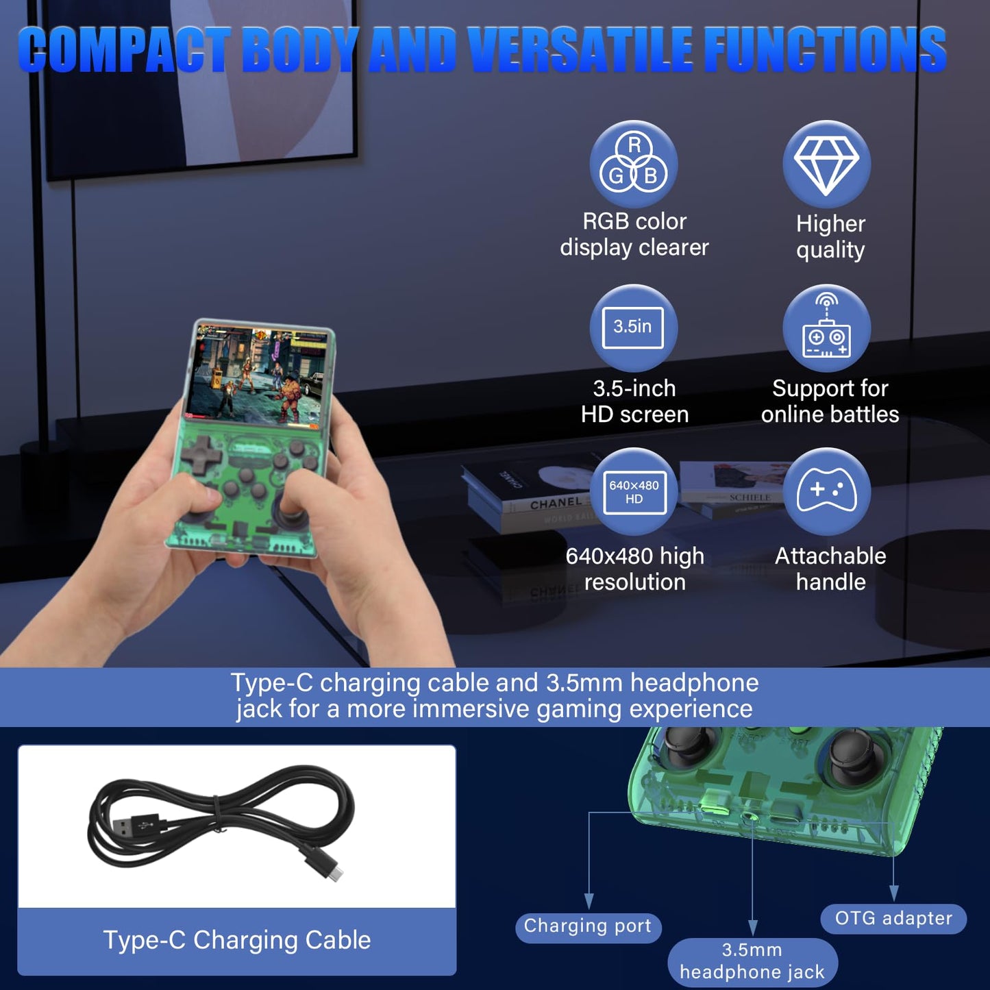 30000 Games In 1Handheld Game Console,3.5-Inch Ips Screen Retro Gaming Console,30000 Classic Games, 3800Mah,20+Mainstream Emulator,Built-In 256G Tf Card