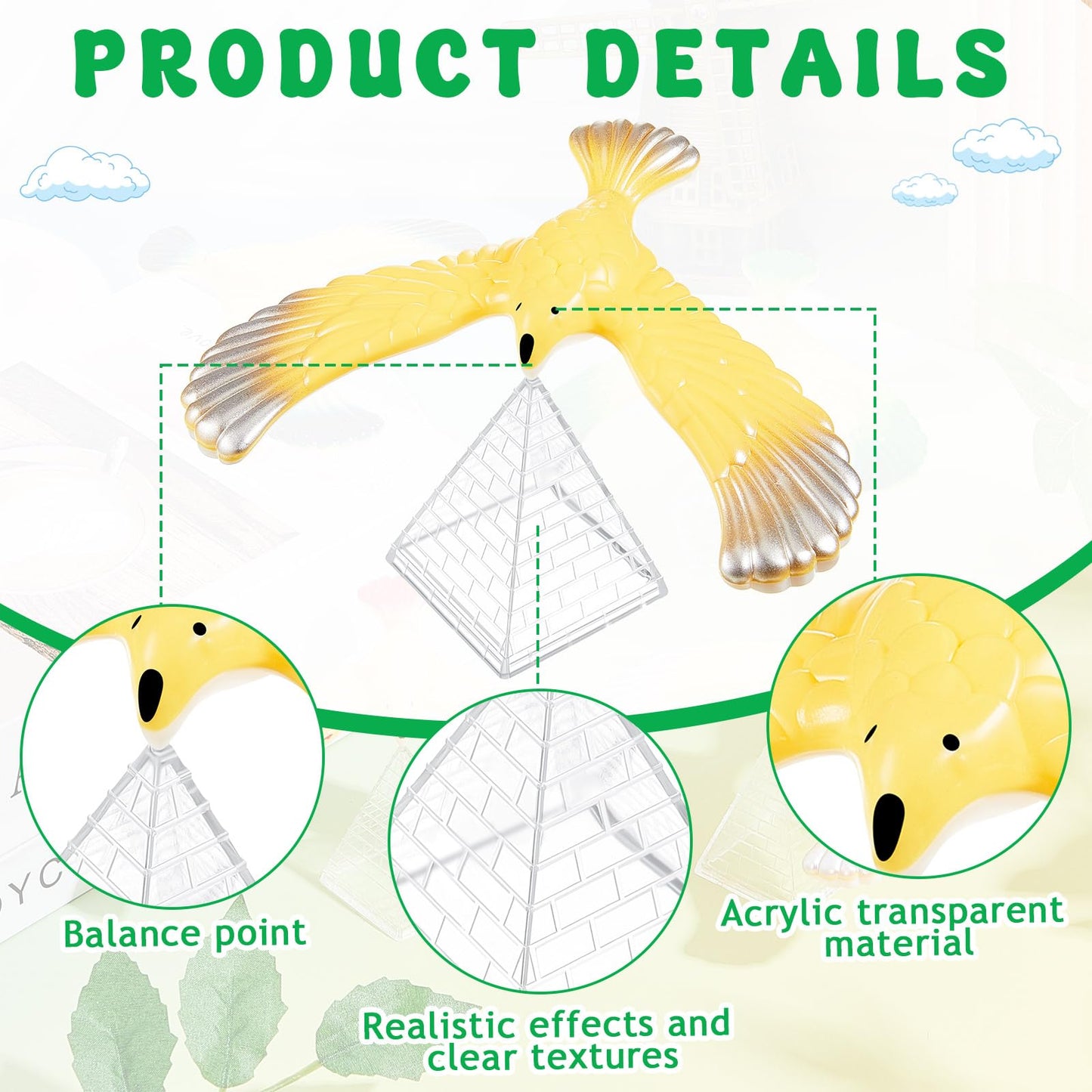 WinnerWhy 8 Pcs Balance Bird Gravity Bird with Pyramid Combination Physical Science mature-themeds Office Desktop Novelty Eagle Trick Party Toy for Science Lovers Teachers Gift  Random Color