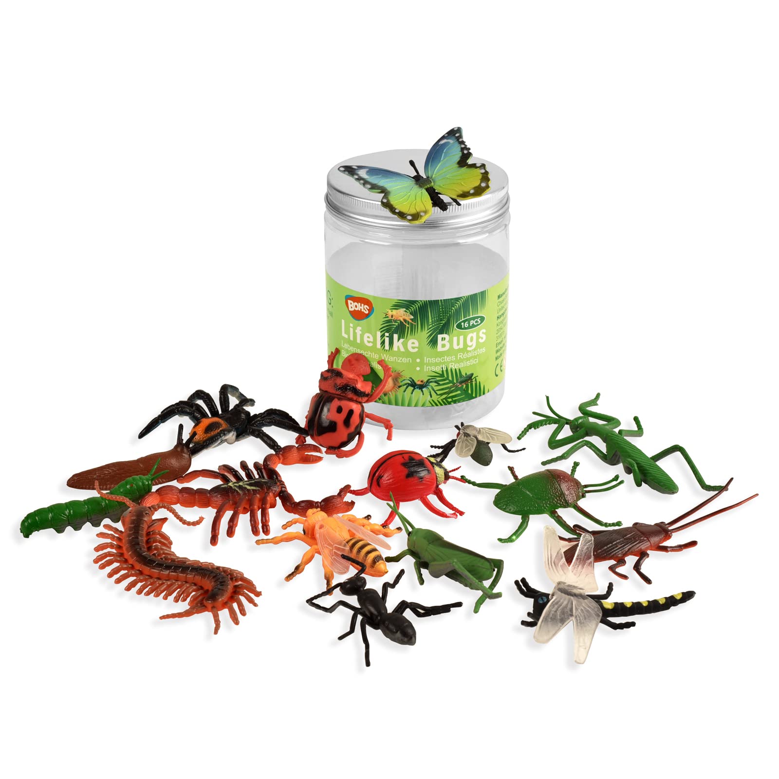 Bohs Bug Play Figures, Realistic Insect Toys For Educational Projects - 16 Pcs, 2-3 Inch In Length - Perfect Party Favors, Birthday Cake Stand