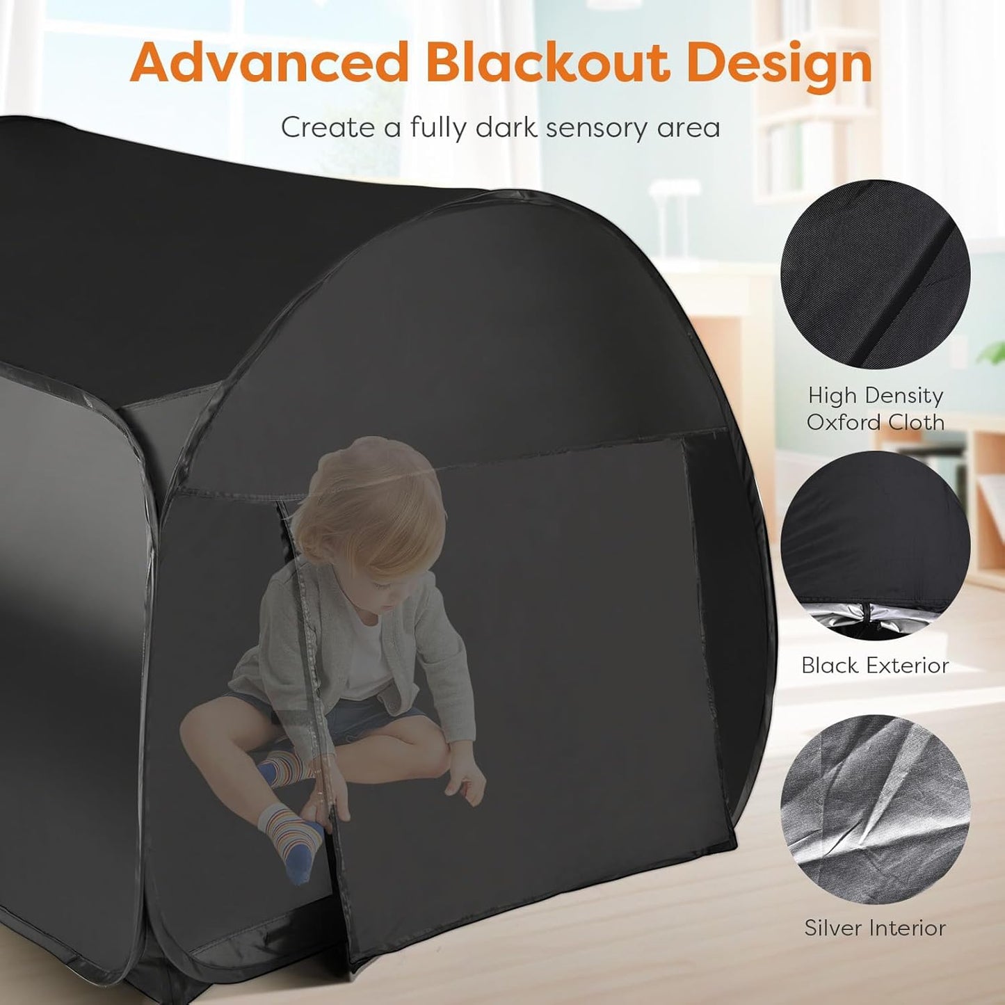Sensory Tent For Kids With Autism,90 * 90 * 90Cm Blackout Sensory Room Pop-Up Play Tent,Calm Corner For Children To Play And Rel