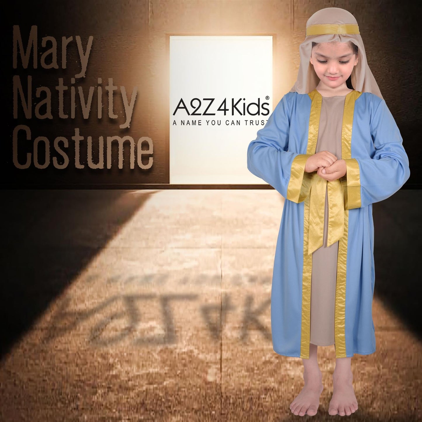 A2Z 4 Kids Girls Xmas Nativity Mary Costume - Mary Costume 12-14