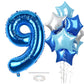 40 Inch Number 9 Balloons For Boys, Dark Metallic Blue Large 9Th Birthday Balloon Decor, Light Royal Blue Self Inflating Silver
