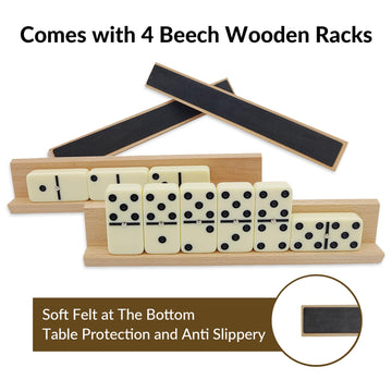 Uvcany Dominoes Set Adults With 4 Wooden Racks/Trays Double Six Dominoes Travel Set With Portable Case Double 6 Dominoes Set With 4 Tiles Holders 28 Tiles Dominos Set Family Classic Board Games White