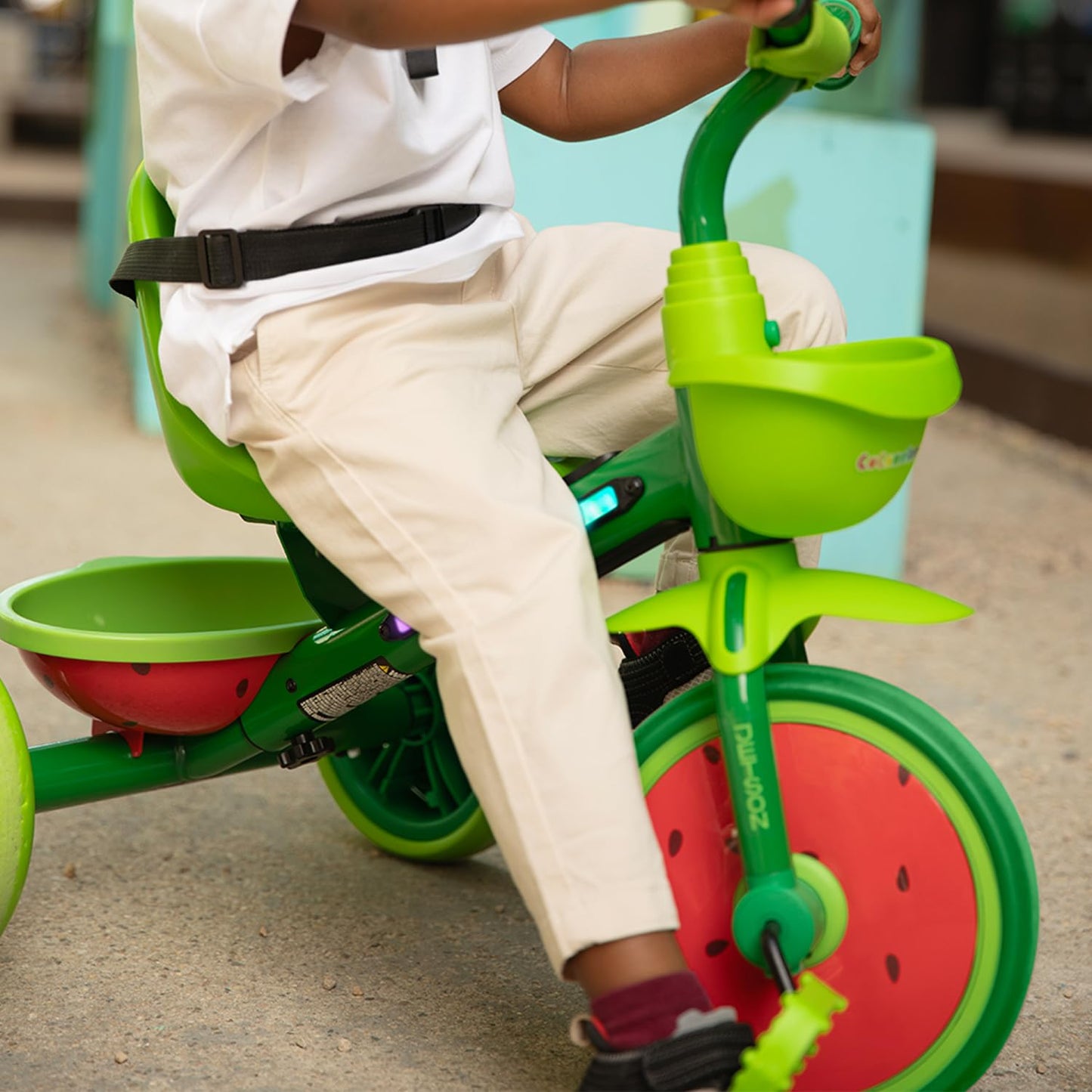Jetson Cocomelon Light-Up Trike, Front And Rear Baskets, Multi-Colored Led Lights, Seatbelt And Bell, Green, Ages 2-4, Medium
