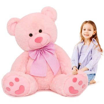 Morismos 39 Inches Pink Giant Teddy Bear Plush Toy,Big Bow Bear Stuffed Animal Plush, Soft Bear Plush Gifts For Kids,Girlfriend 