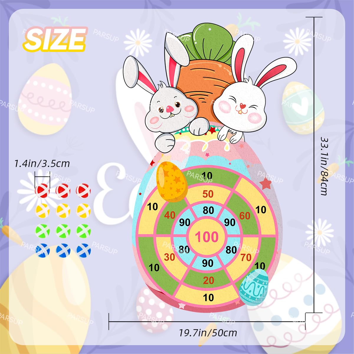 Easter Dart Board Game Set, Cute Bunny Chick Carrot Party Board Games with 12 Stick Balls, Happy Easter Indoor Outdoor Games for