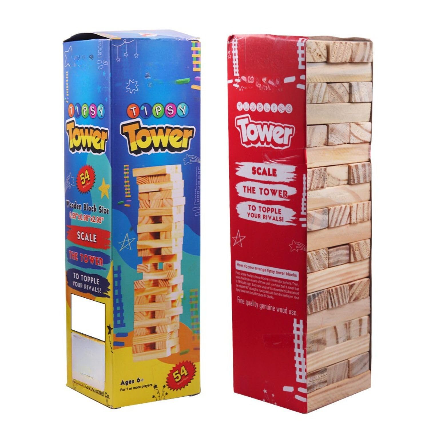 Dealbindaas Tipsy Tower Wooden Building Blocks Puzzle 54 Pcs Challenging, Wooden Blocks Stacking, Tumbling Game For Adults & Kid