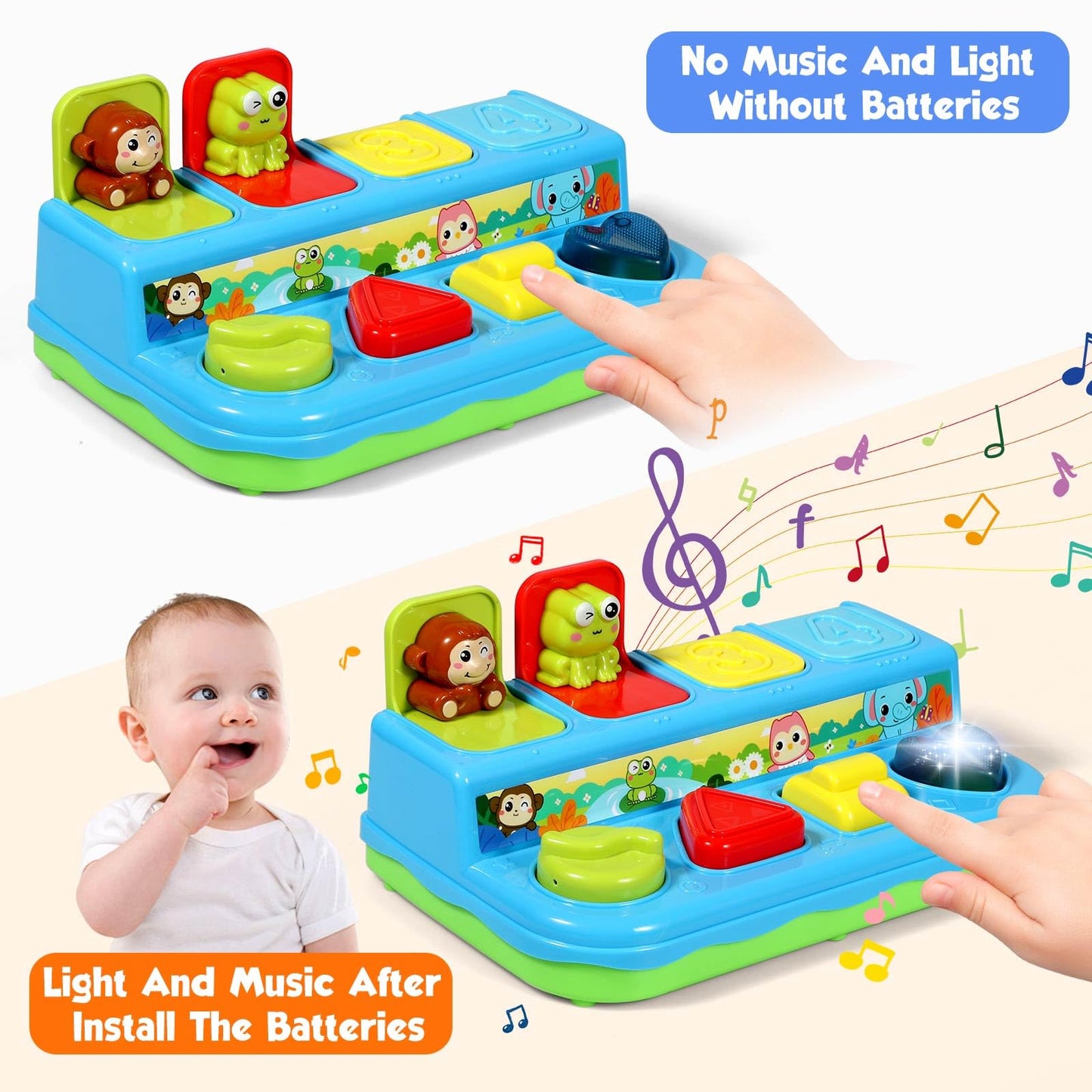 Baccow Baby Toys 6-18 Months, Music Light Pop Up Toys For Toddlers 1-3 Years Old Boys Girls Gifts, Cause And Effect Interactive Animal Montessori Early Learning Infant Toys