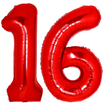 40 Inch Giant Red Number 16 Balloon, Helium Mylar Foil Number Balloons For Birthday Party, 16Th Birthday Decorations For Kids An