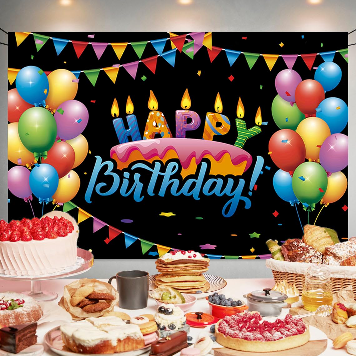 Cake With Candles Birthday Party Decoration Cake With Candles Balloon Happy Birthday Backdrop Cute Photo Background Banner Poste