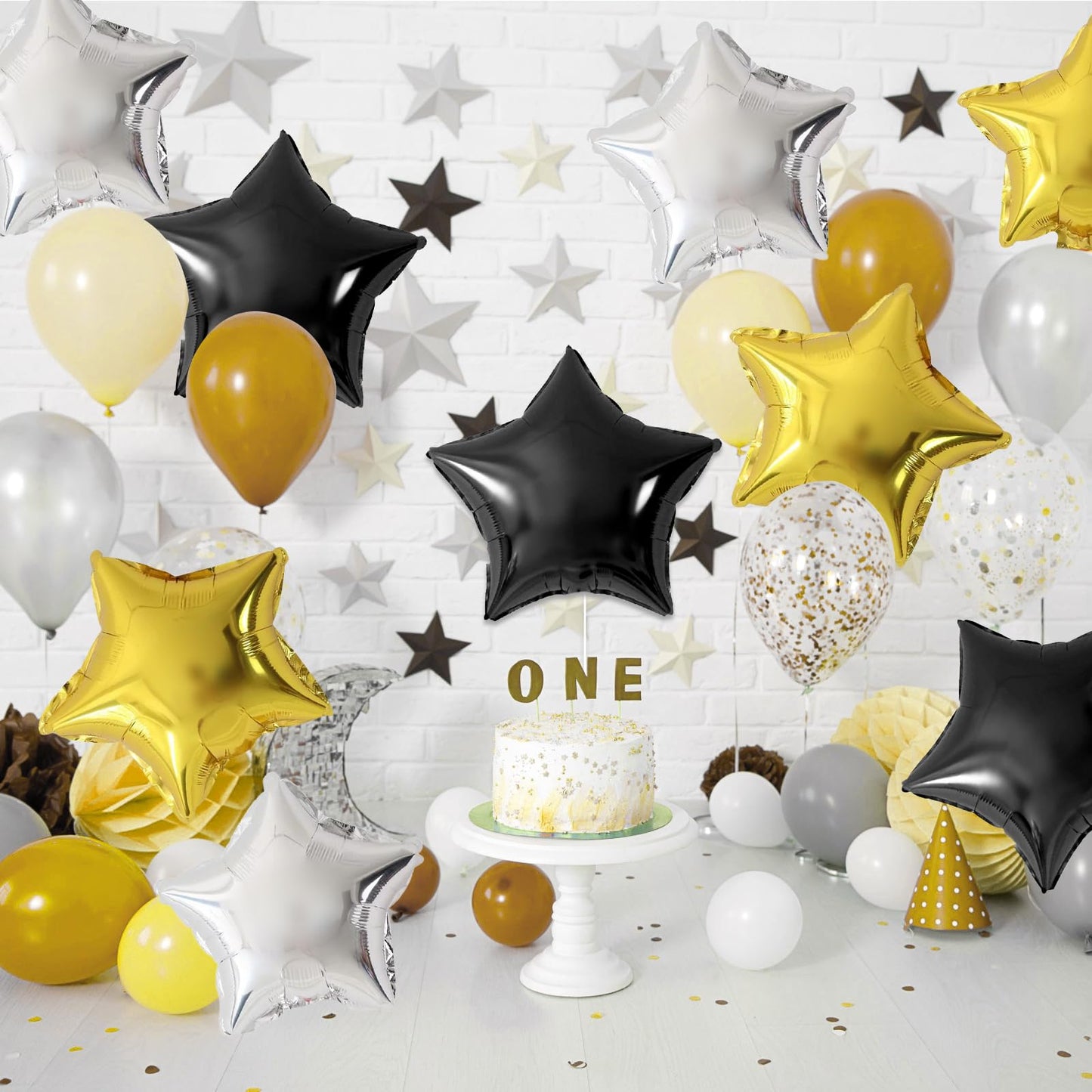 Black Gold Foil Star Balloons, 18 Inches Star Foil Balloons For Helium, 10 Pcs Black Gold Silver Helium Birthday Balloons, Party